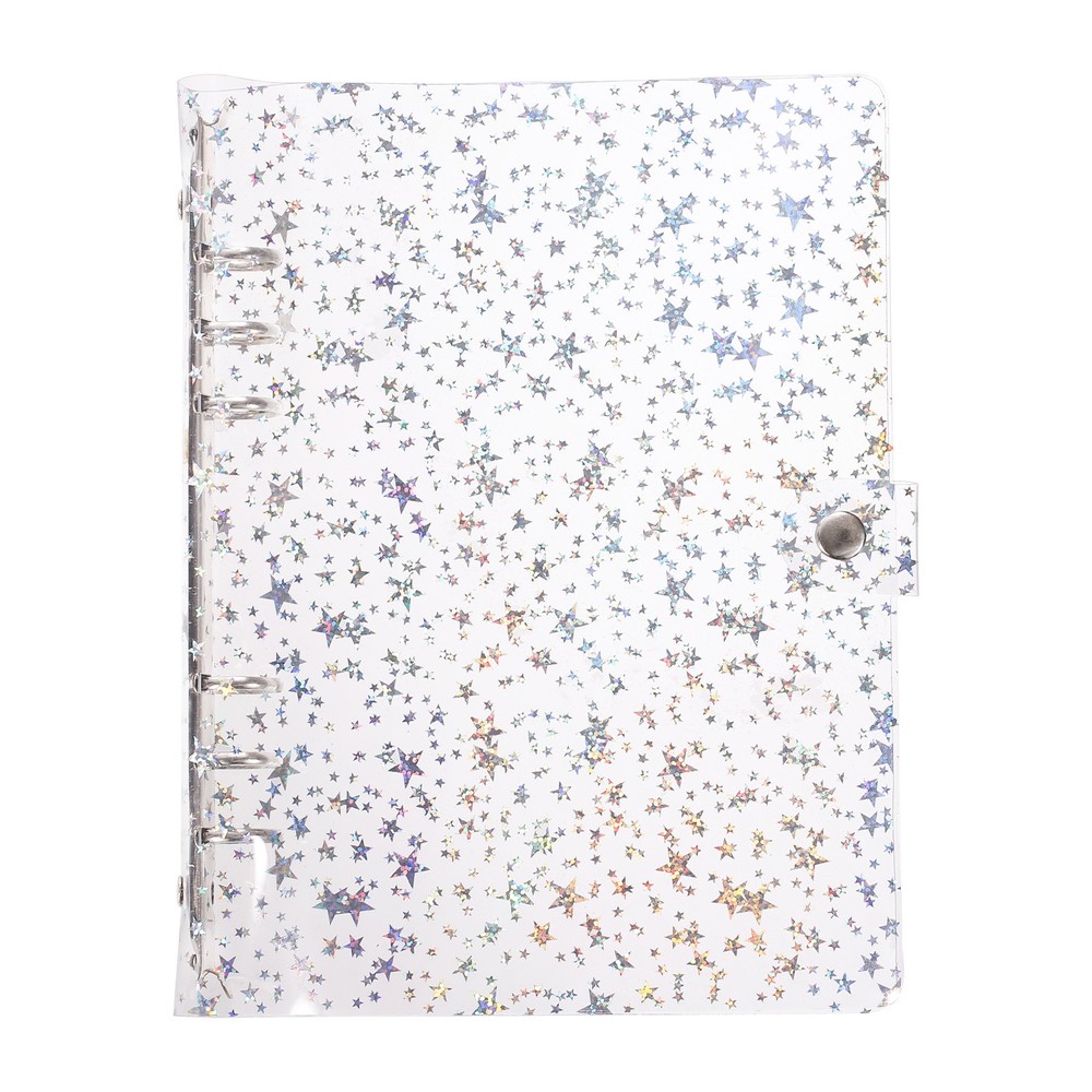 A5 Binder Cover, Stars Refillable Notebook Shell with Snap Button, Clear