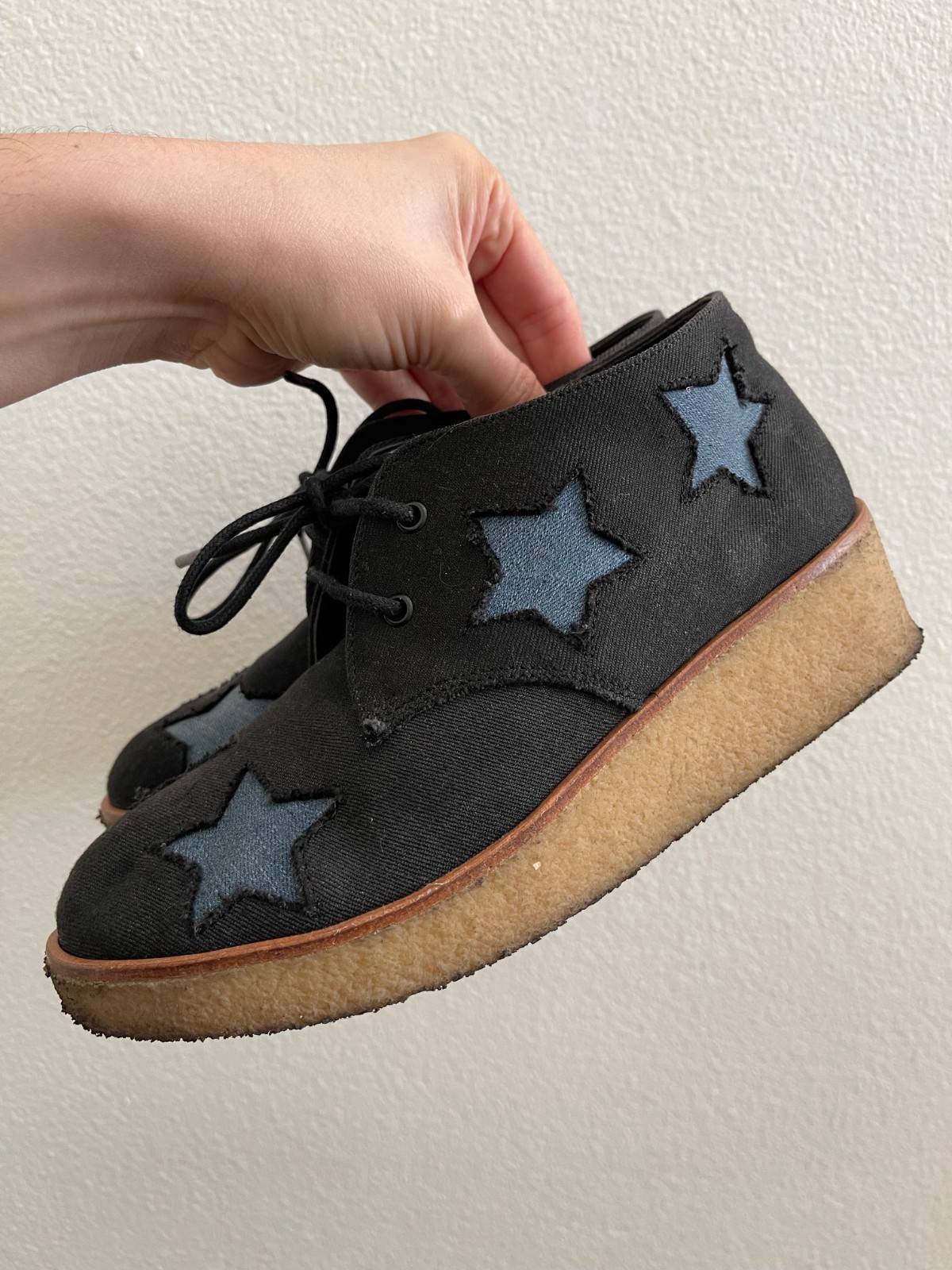 Stella McCartney Kids Black and Blue Canvas Star Lace Up Boots Size 32