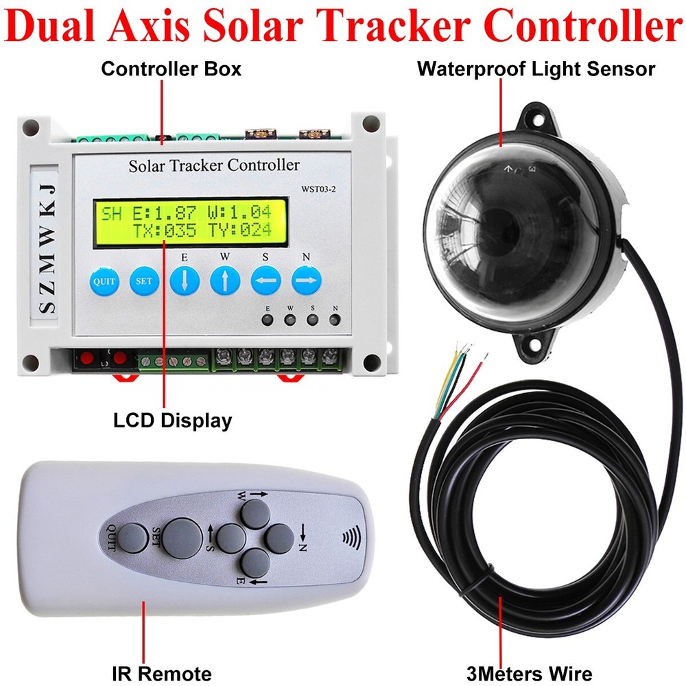 12V LCD Solar Panel Tracking Tracker Dual Axis Kits W/ 6000N 18" Linear Actuator