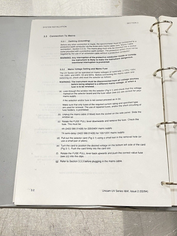 ATI Unicam UV Series Spectrometers - Users Guide / Instructions Manual