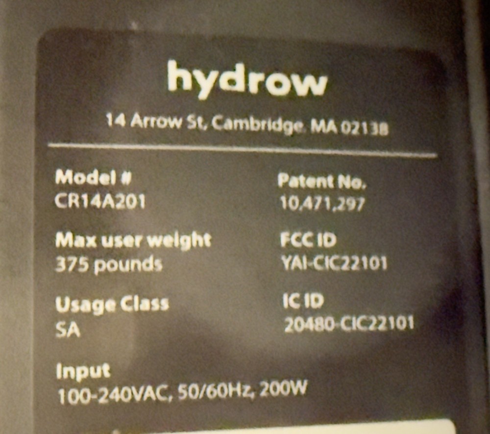 Hydrow Origin Rowing Machine w/ Touchscreen and Floor Mat. Model CR14A201.
