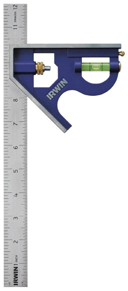 IRWIN Combination Square, 12”, 45-90 Degree Marking, Stainless 12-inch, Blue