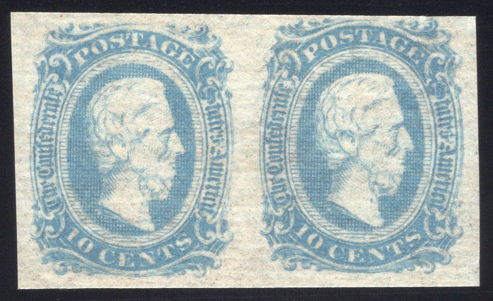 Confederate CSA #11a (AD) 10¢ Milky Blue Pair, Mint OG, Rare TEXTILE LINES var