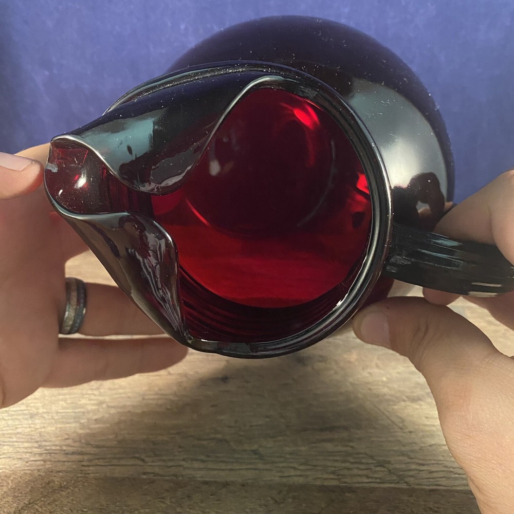 Ruby Red Glass Ball Pitcher 7”L x 5”W x 6”H