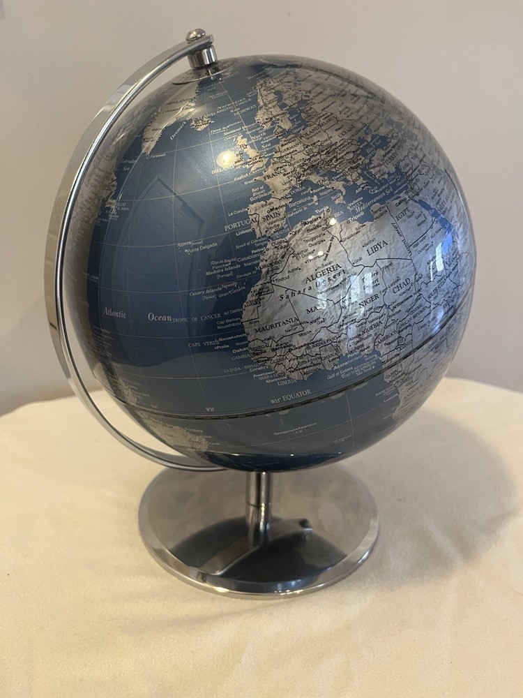 🔥RARE Chrome Base Gray and Blue colored 10” Diameter Globe🔥