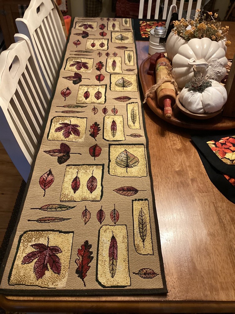Fall Autumn Leaves Tapestry Table Runner 70"X 13"