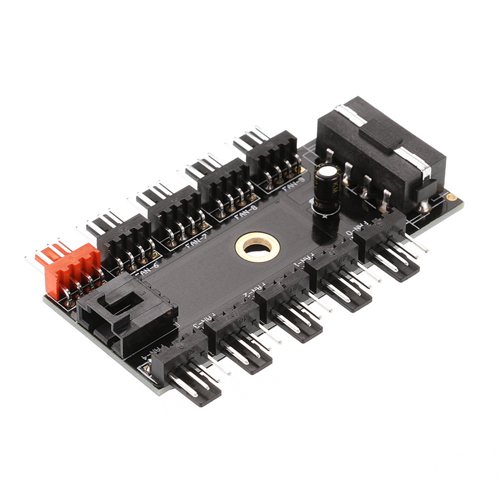 PC CPU PWM Cooling Fan Speed Controller 10-Way Hub 4-pin 12V Power Socket Adapte