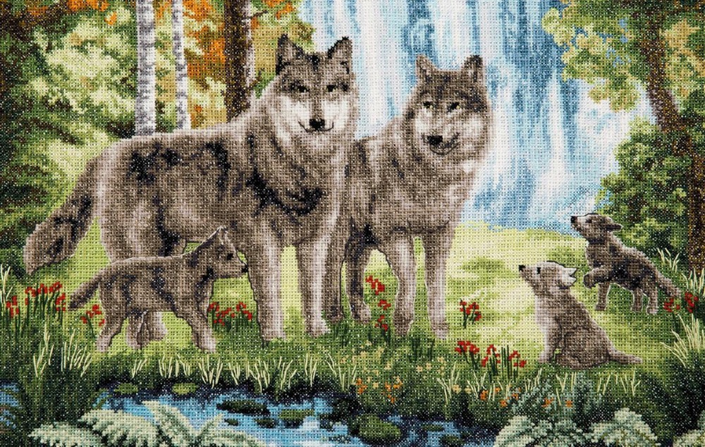 DIY Counted Cross Stitch Kit "Wolf family"