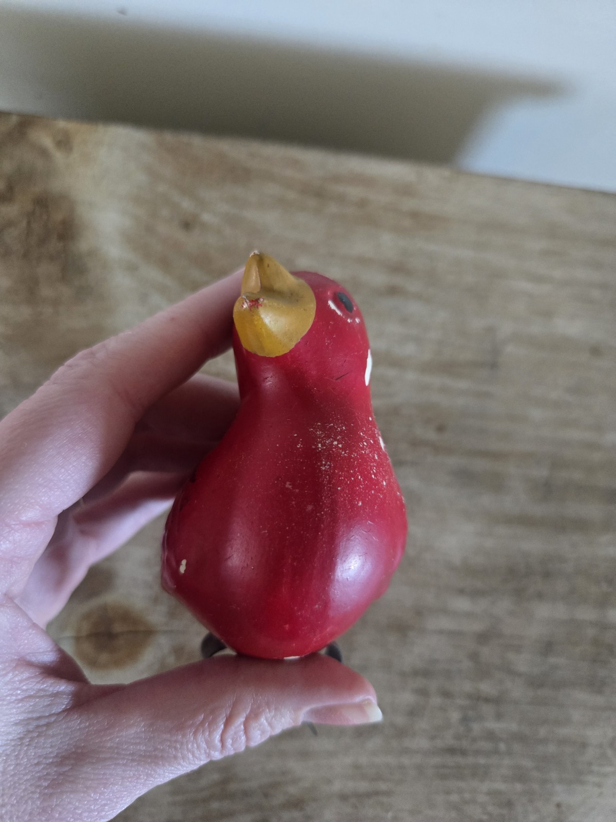 Roseville Ohio L&H Pottery Red Cardinal Bird Bath Clip On 1960s Vintage