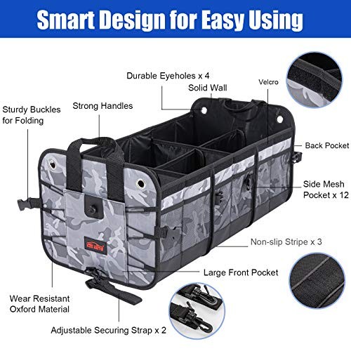 Car Trunk Organizer Collapsible Cargo Trunk Storage 6 Compartments Camouflage