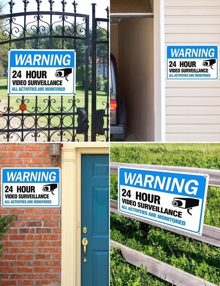 Video Surveillance Sign, 4-Pack Security Camera Sign, Reflective and Waterproof