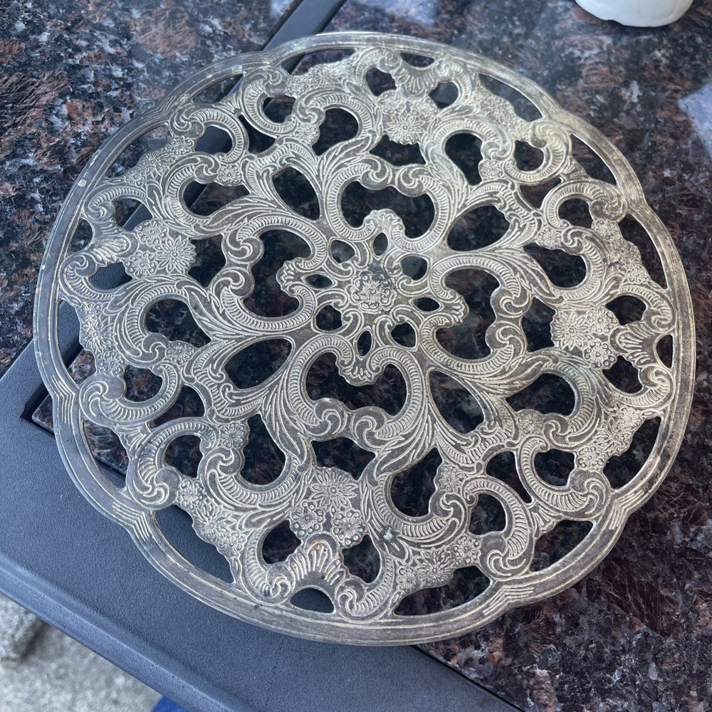 Vintage Sheffield Silver-Plated Trivets – Ornate Pierced Design – Set of 2