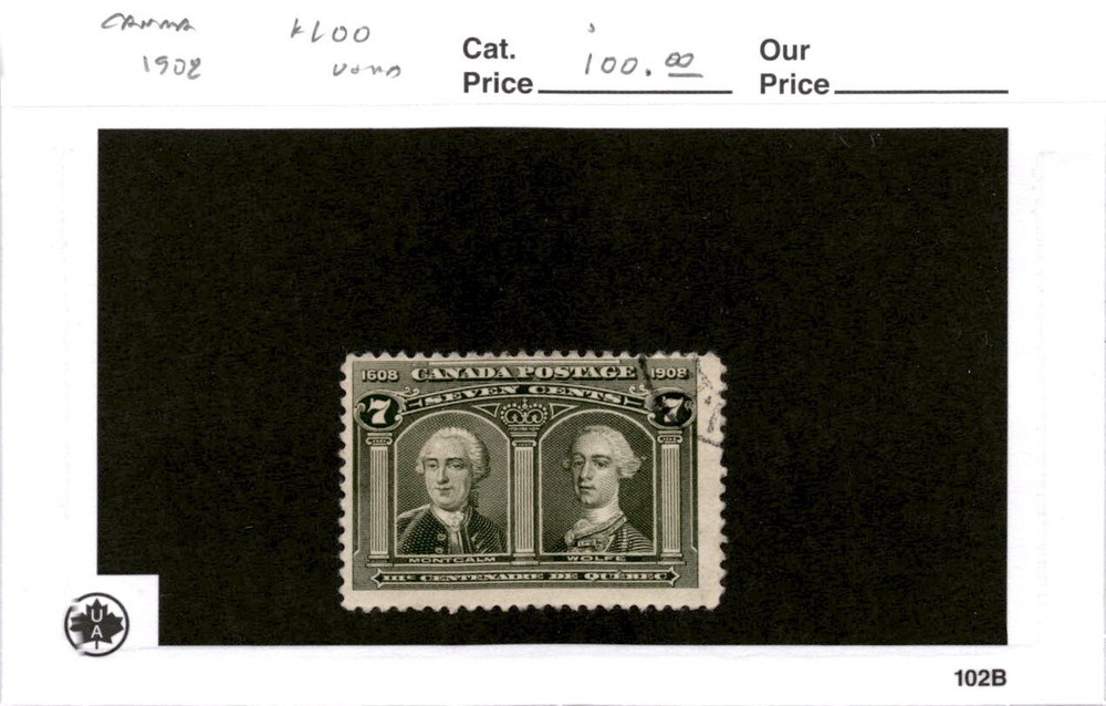 Canada, Postage Stamp, #100 Used, 1908 Montcalm, Wolfe (AD)