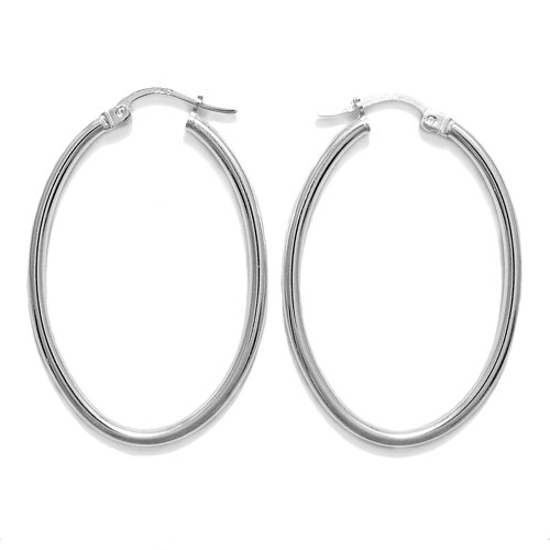 925 Sterling Silver Thin Oval Hoop Earrings (Choose Width)