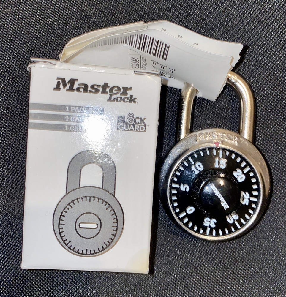 MASTER LOCK COMBINATION PADLOCK W/BLOCK GUARD NIB W/COMBINATION & INSTRUCTIONS