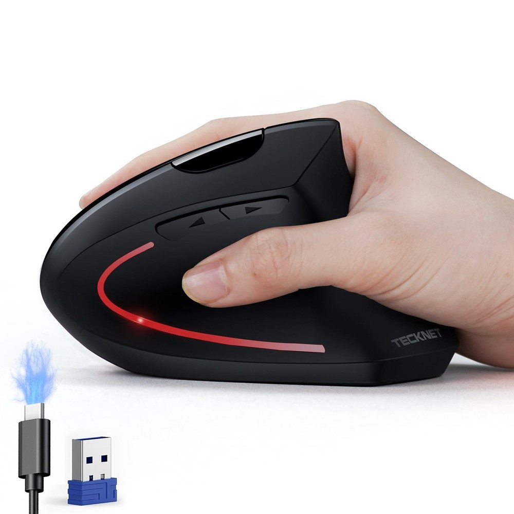 TECKNET Ergonomic Mouse, Wireless Rechargeable Vertical Mouse for Black