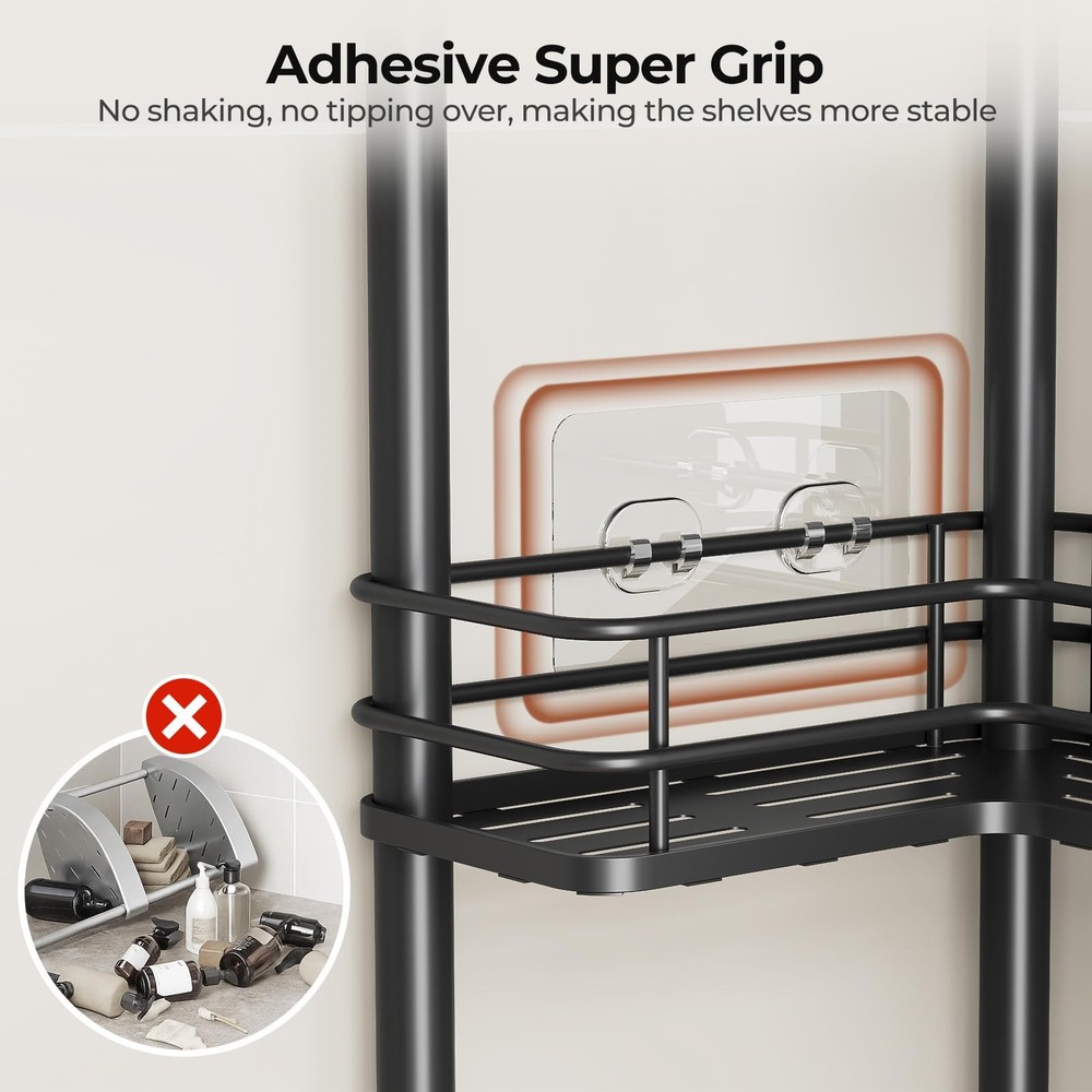 Orimade Rustproof 2 Tier Floor Standing Corner Shower Caddy Organizer with Tooth