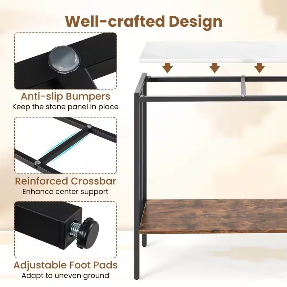 36 In. White Rectangle Sintered Stone Tabletop Console Table with Open Shelf for