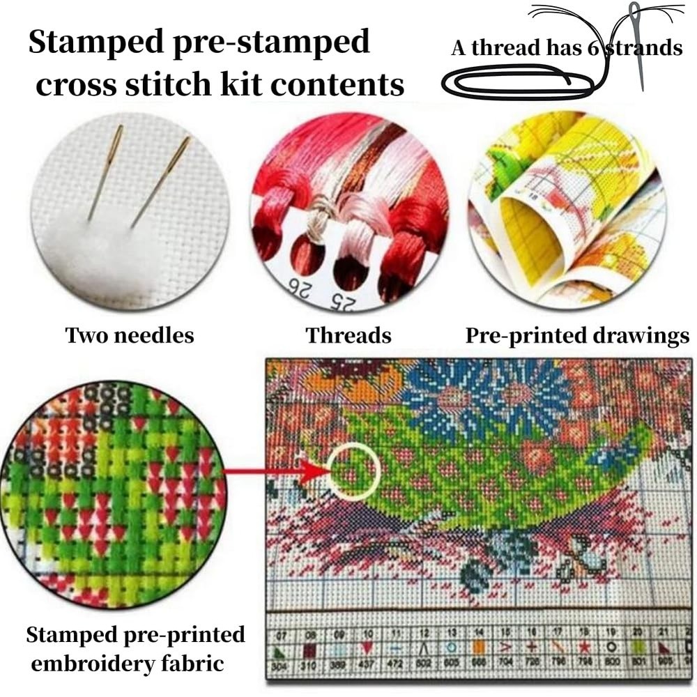 CaptainCrafts Cross Stitch Kits for Adults Flowers Medium, Iris
