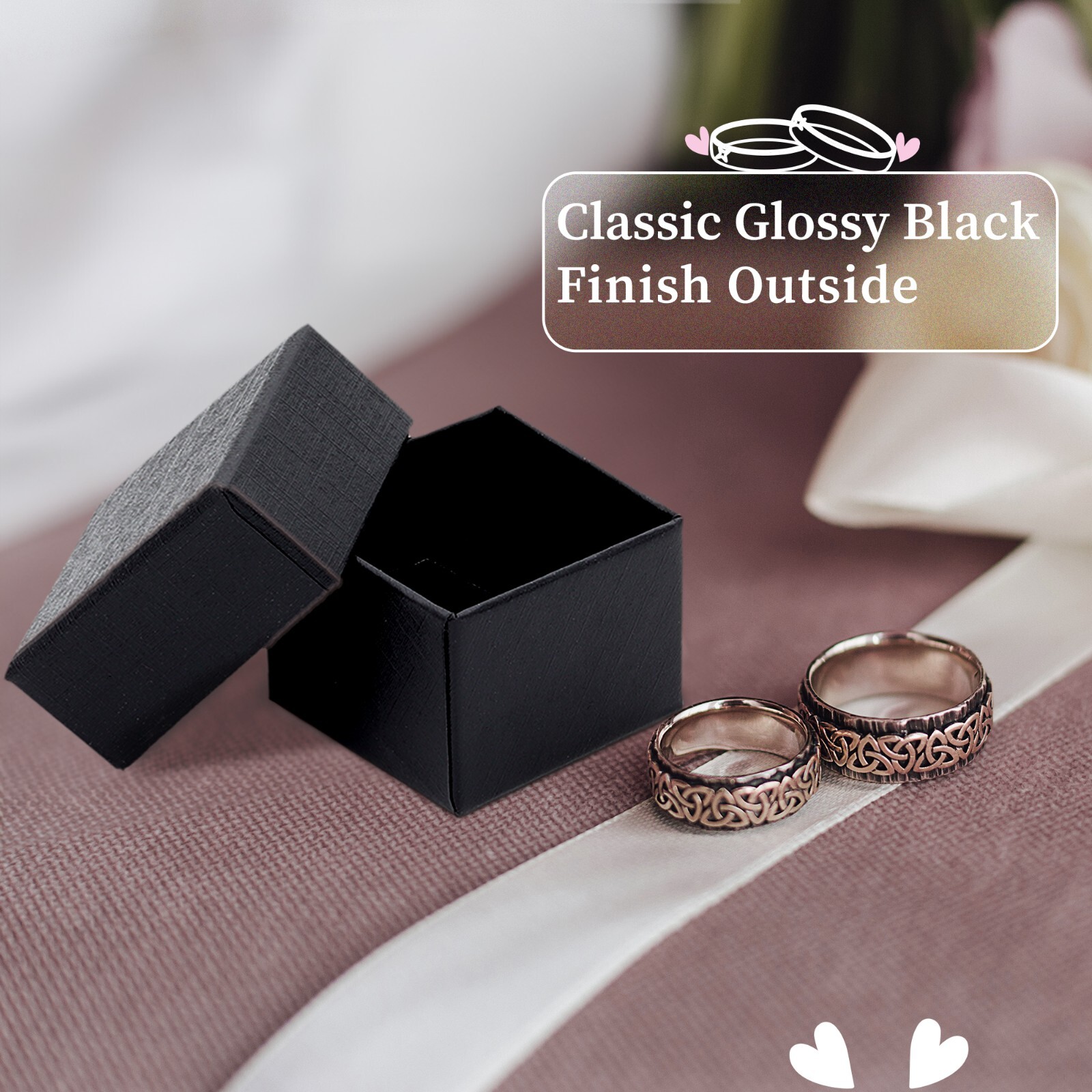 Wholesale Black Ring Gift Box with Foam and Velvet Insert 1.5 x 1.5 x 1.25 Inch