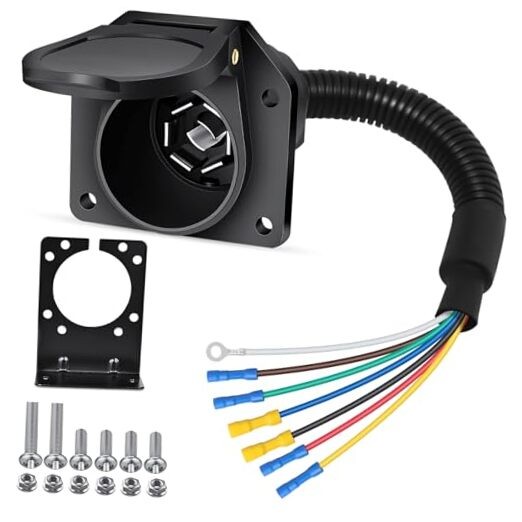 7 Way RV Trailer Light Connector Socket 7 Pin Wire Electrical Trailer Adapter