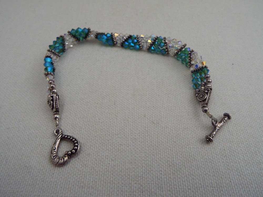 Silvertone Clear & Teal Crystal Bead Bracelet