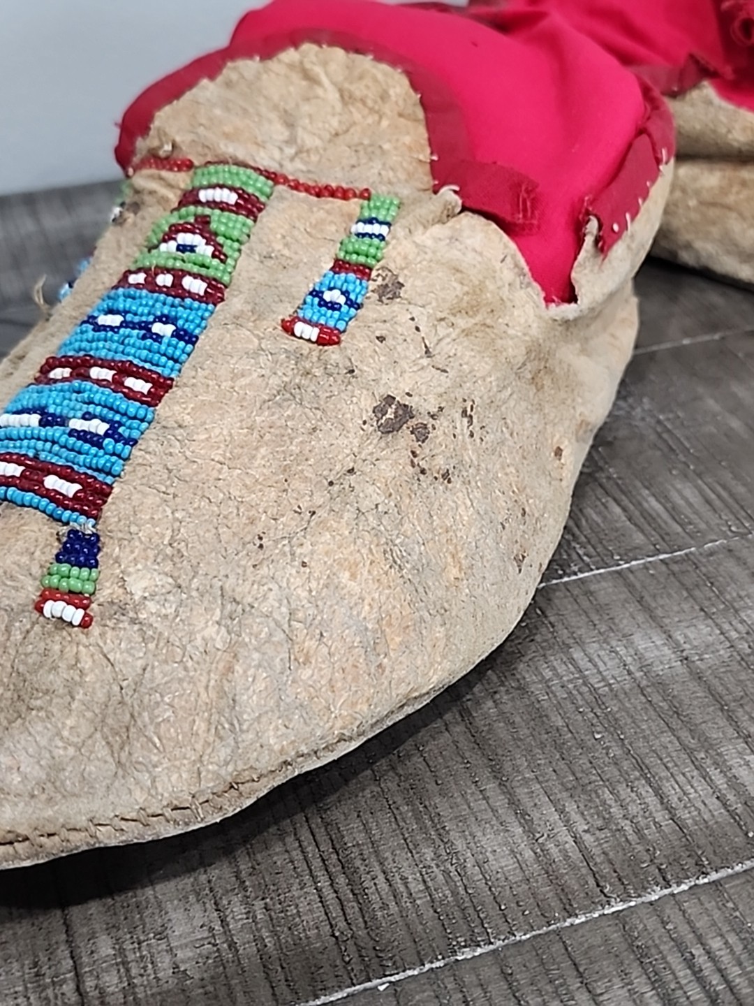 Northern Plains Moccasins with beaded Geometric Pattern Tops C.1890
