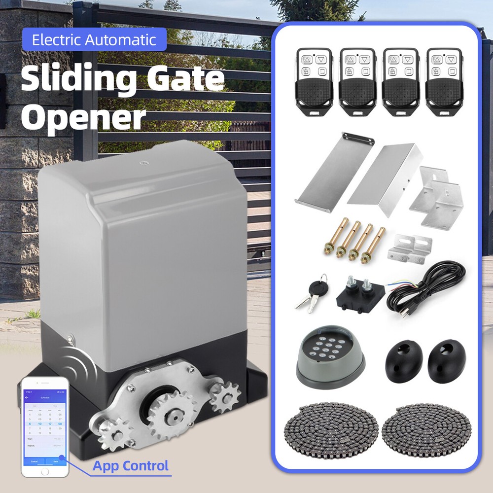 3300LBS Electric Automatic Sliding Gate Opener APP Control w/ 4 Remotes & Chain