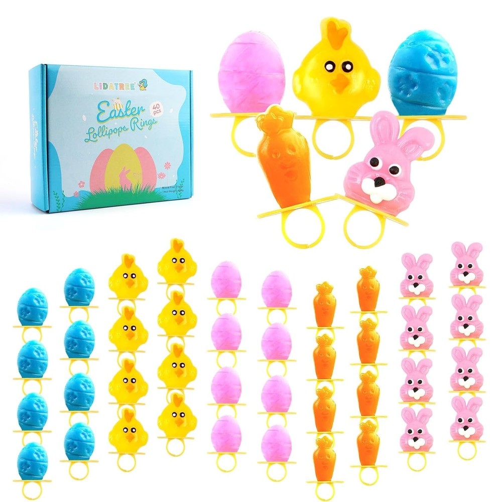 Mixed Fruit Flavor Easter Ring Lollipop Candy Individually 40 Packs- Two Sets