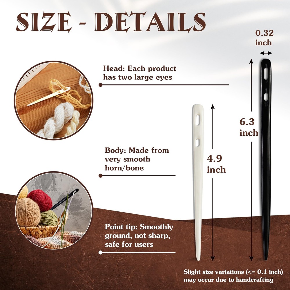 Set 2 Nalbinding Needle Bone & Horn with Large -Eyed. Handmade Binding Tool, ...
