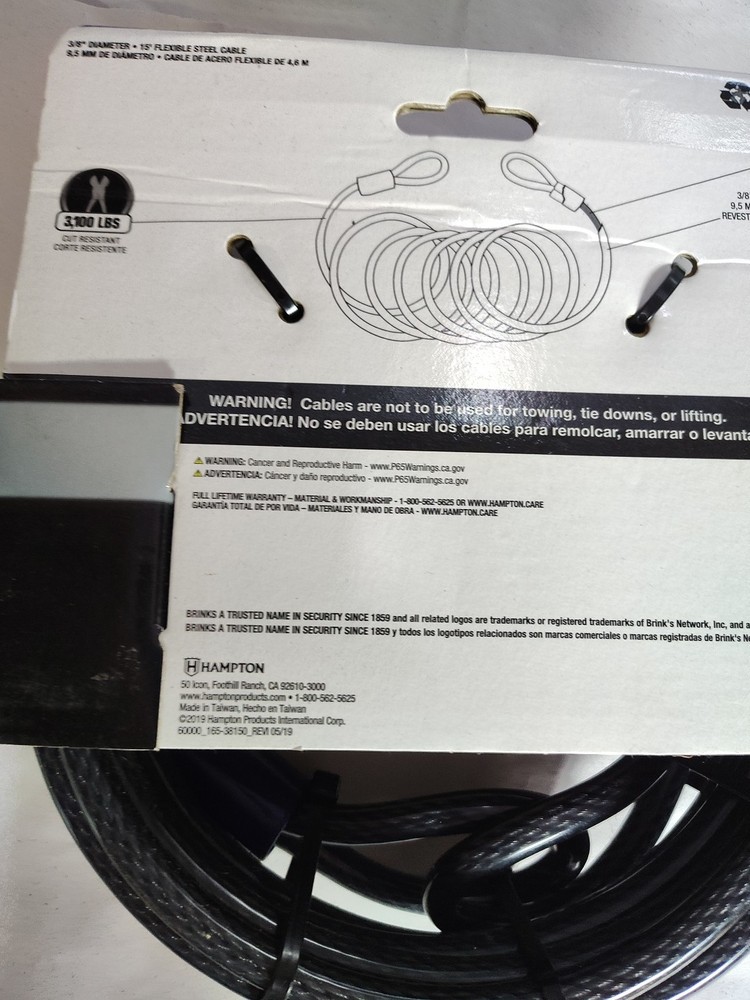 Brinks, Flexweave, Flexible Steel, 3/8in x 15ft Open Loop Cable Lock