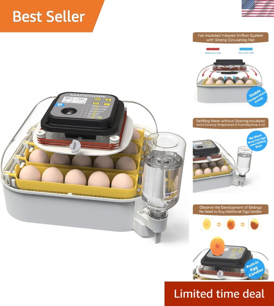 Automatic 20 Egg Incubator with External Water Refill & Humidity Control System
