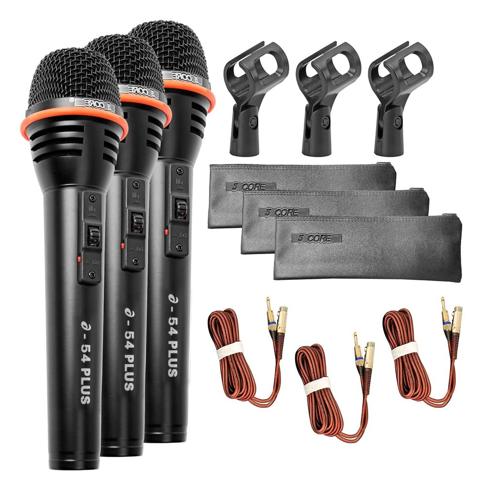 5Core Microphone 3Pc Dynamic Metal Mic Karaoke Singing XLR Handheld Microfono