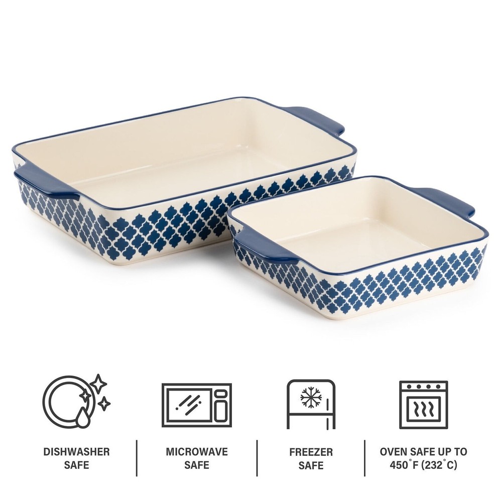 Stoneware Square & Rectangular Baker Kitchen Baking Dishwasher Safe 2-Piece Set