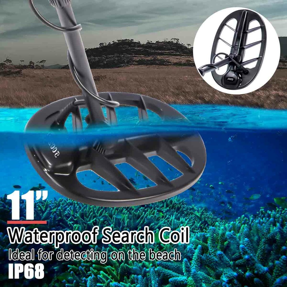 Metal Detector Waterproof High Accuracy , 15" Detection Depth, Pinpoint & Disc