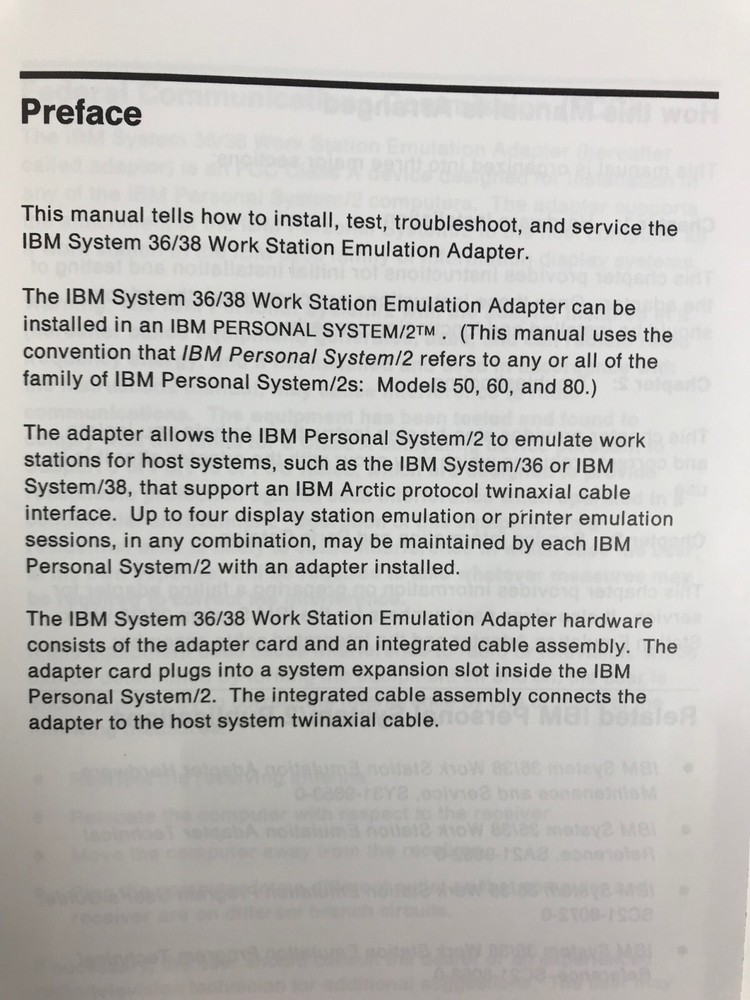 IBM SYSTEM 36/38 WORK STATION EMULATION ADAPTER QUICK REFERENCE 69X6285
