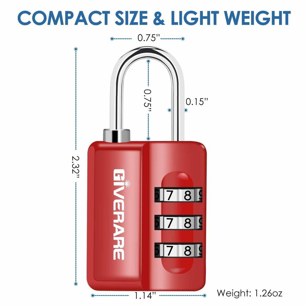 4 Pack Combination Lock, 3-Digit Padlock Keyless, Resettable Luggage Locks for