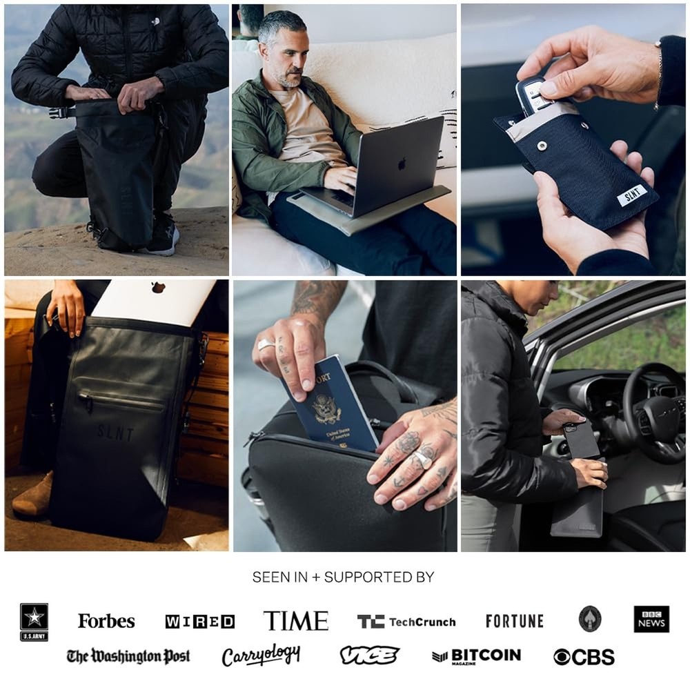 SLNT Leather Faraday Bag with Silent Pocket Technology - Signal Blocking Devi...