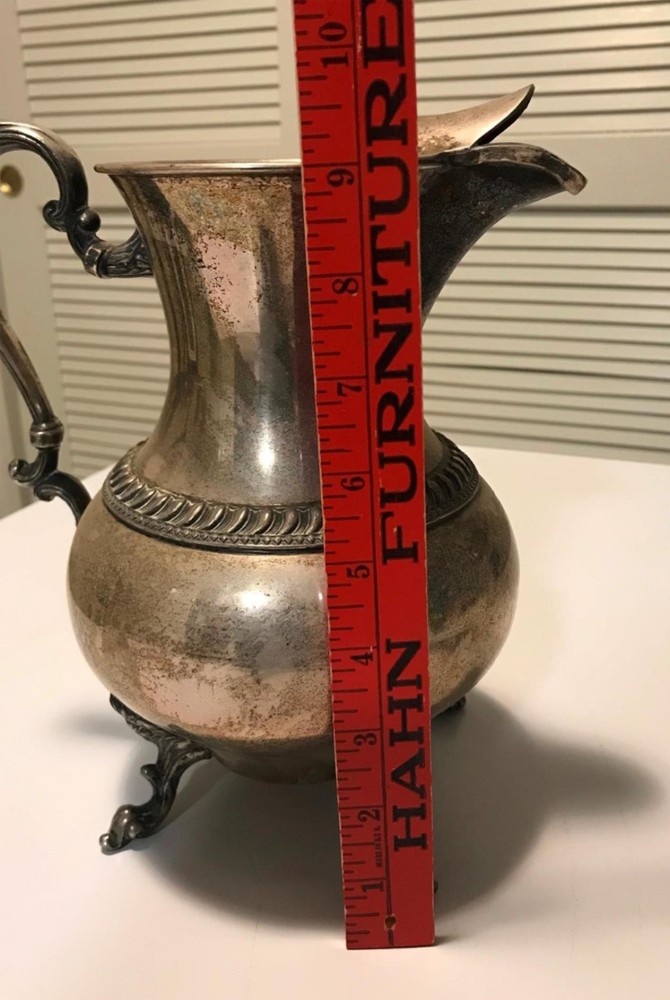 Antique Ornate Silverplate on Copper Water Pitcher w Ice Guard - stamped