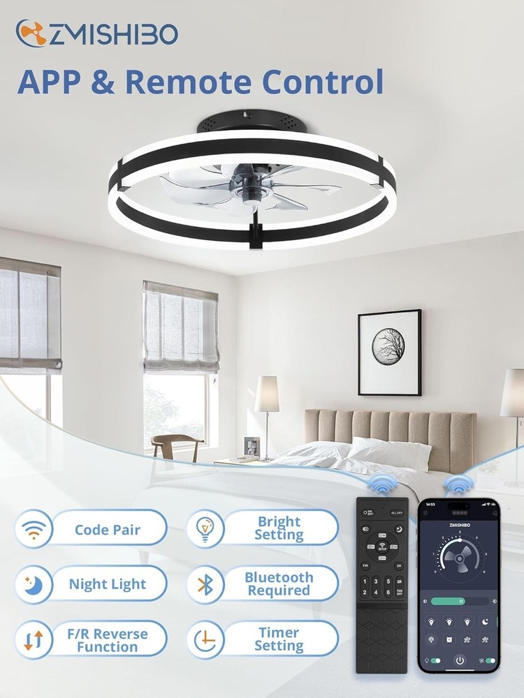 Compact 19.7'' Ceiling Fan with Remote Control & Adjustable LED Lighting Options