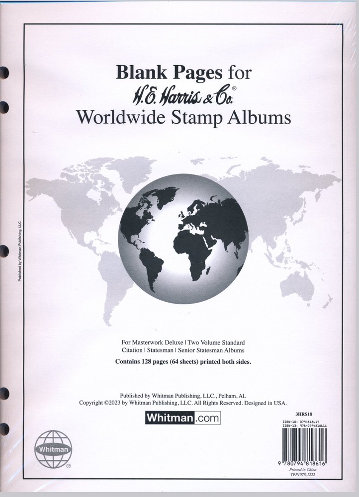 H E Harris Blank Pages for Worldwide Stamp Albums