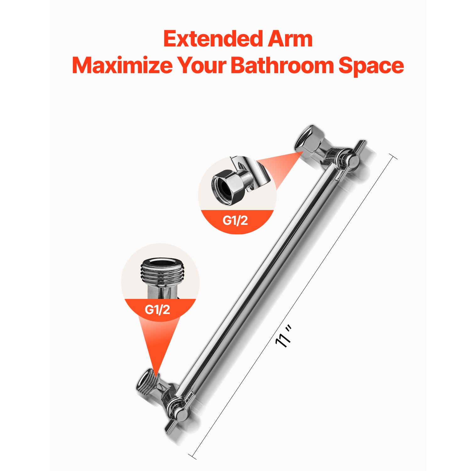 Shower Head Extension Arm Extender 11 in Adjustable Angle Height G1/2 Universal