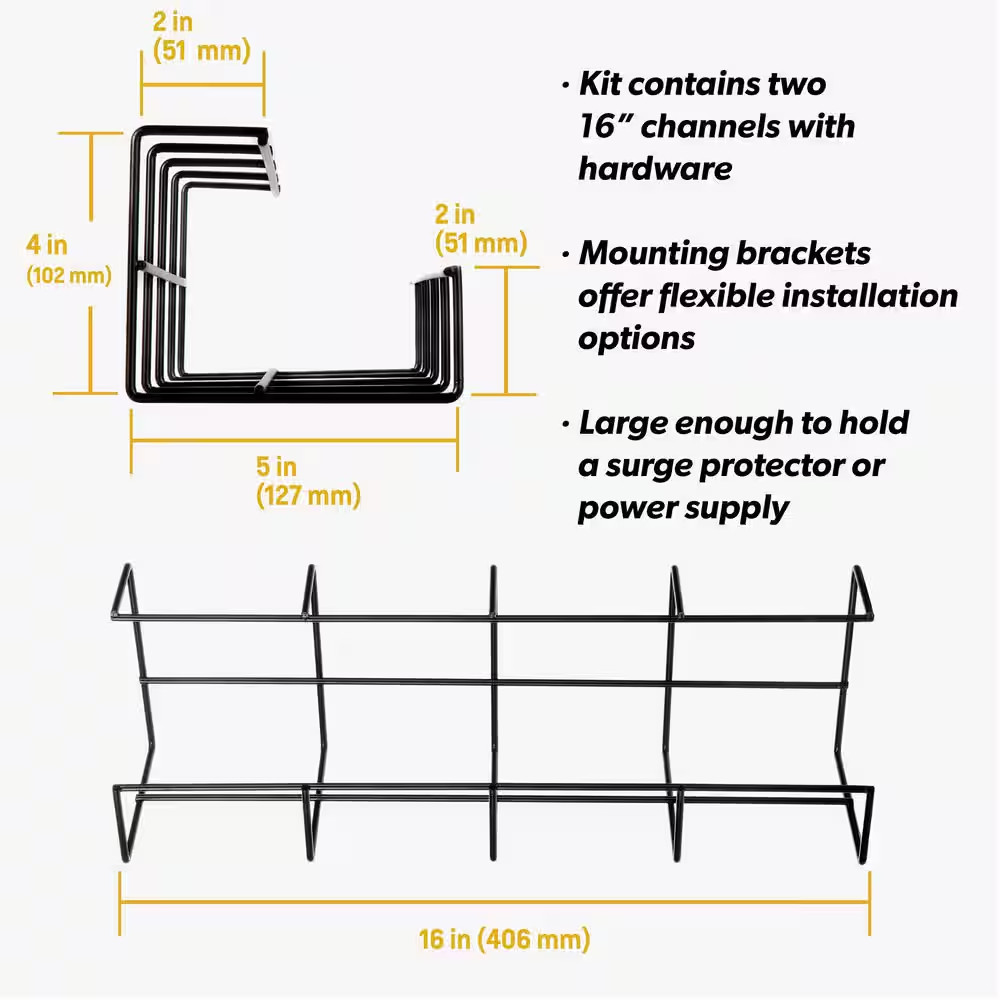 32 In. Wire Tray Desk Cable Organizer, Black