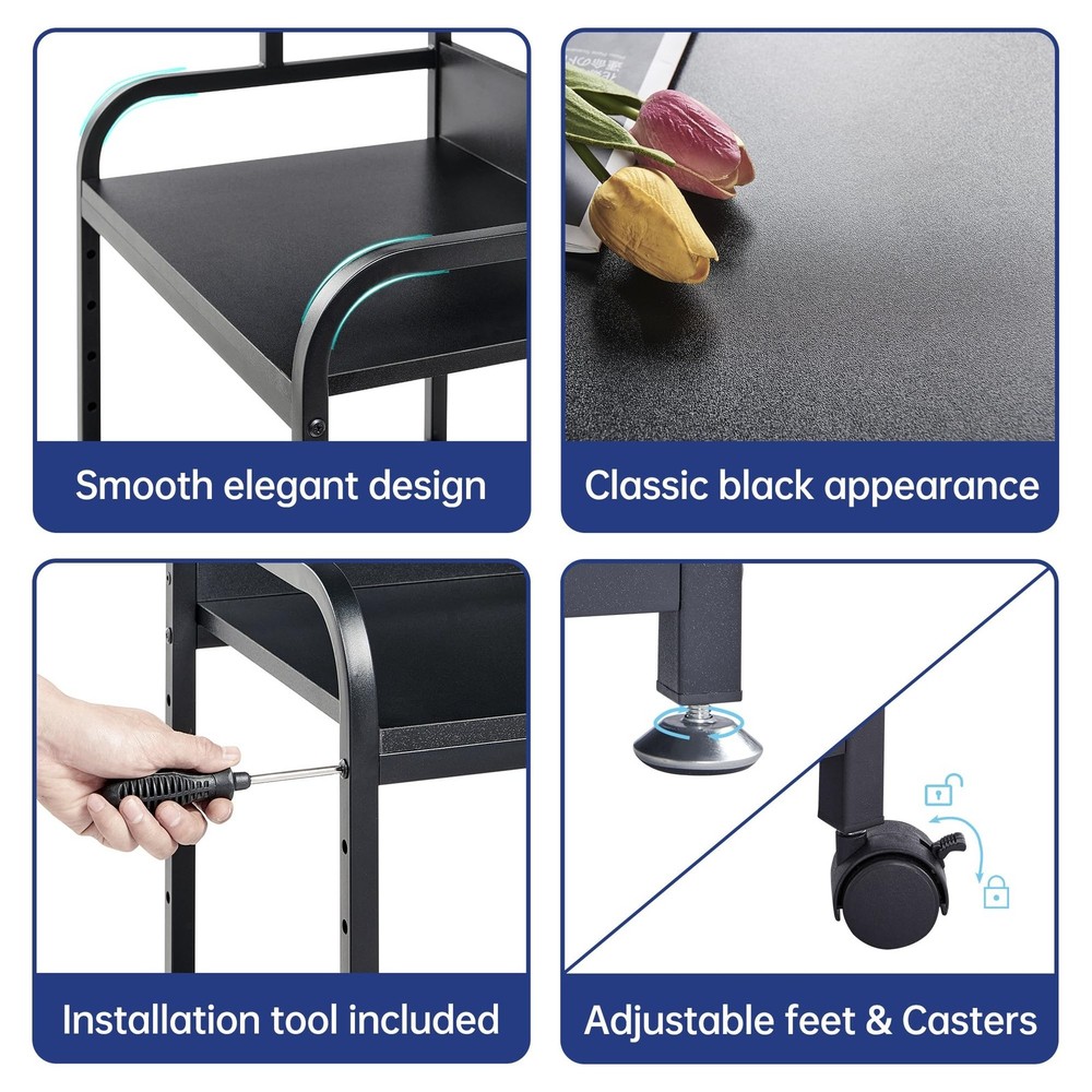 Printer Stand, 3 Tier Printer Table with Height Adjustable Storage Shelf, Rol...