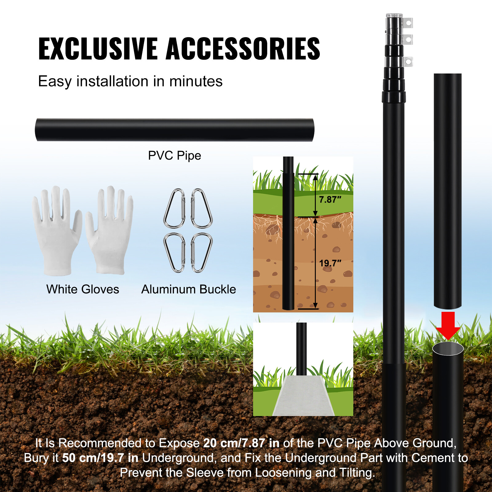 VEVOR 25FT Telescopic Flagpole Kit Heavy Duty Aluminum Flag Pole American Black