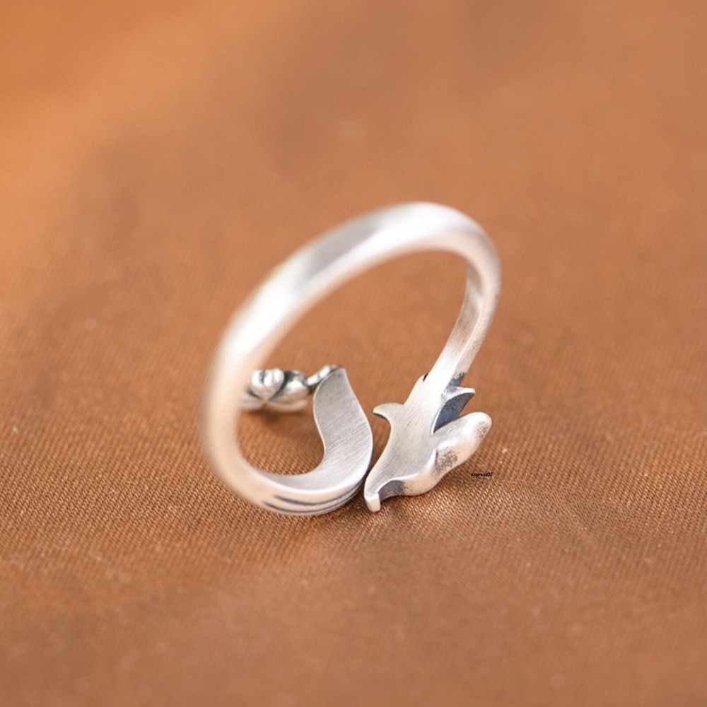 Solid 925 Sterling Silver Band Women gift Flower Fox Open Ring