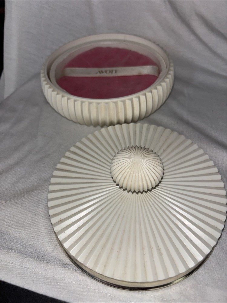 Avon Sonnet Dusting Powder Round Box Decanter And Puff Duster
