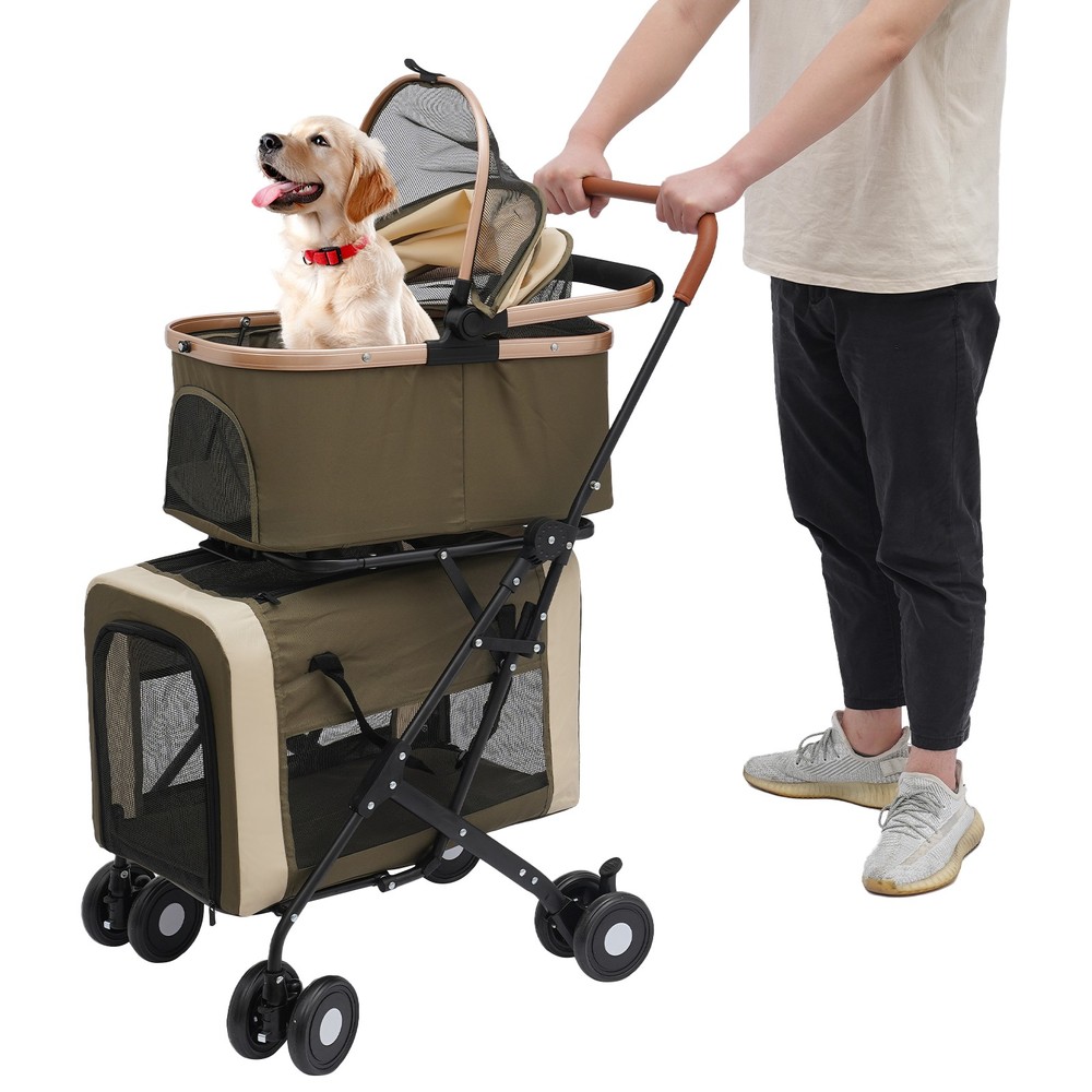 2-Tiers Dog & Cat Stroller Foldable Pet Stroller Small & Medium Dogs Stroller