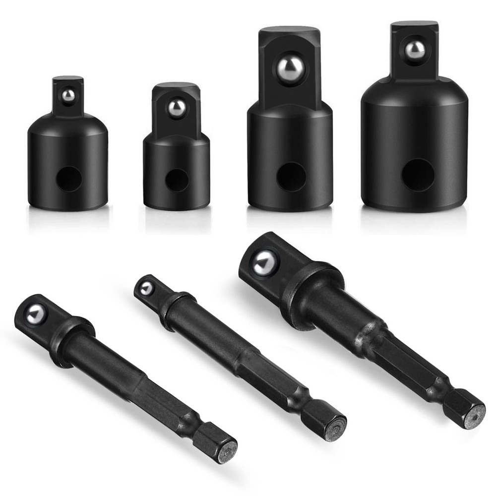 7 Pieces Set Impact Drill Socket Adapter, 1/4"3/8"1/2" Hex Shank