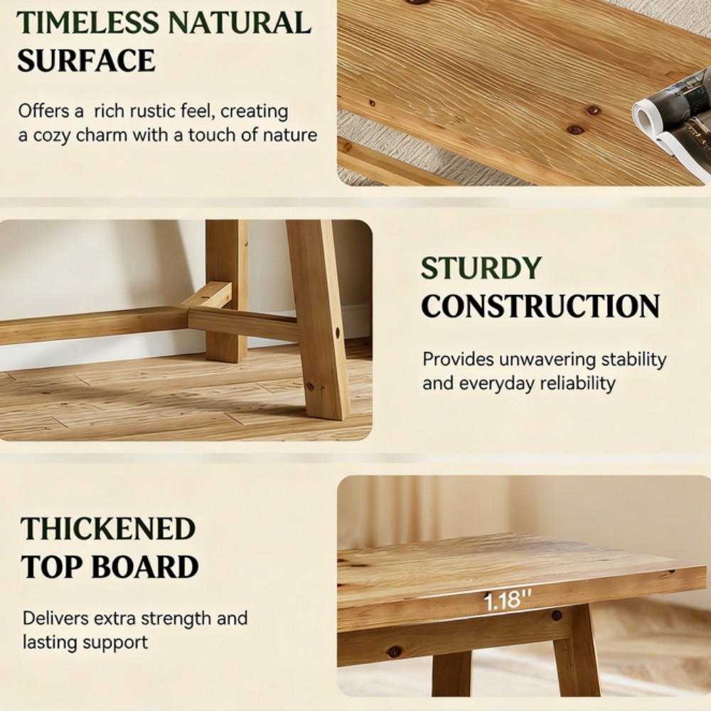 Solid Wood Dining Bench 55 Inch Rustic Kitchen Entryway Seat 400lbs Capacity